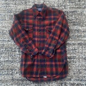 PENDLETON Flannel shirt Long Sleeve 70's Vintage Check Men's Size 16 M Red Used